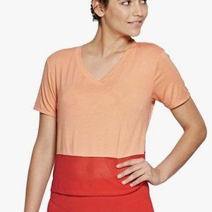 JoyLab Short Sleeve Mesh Color Block T-Shirt in Cantaloupe Orange  Size XS